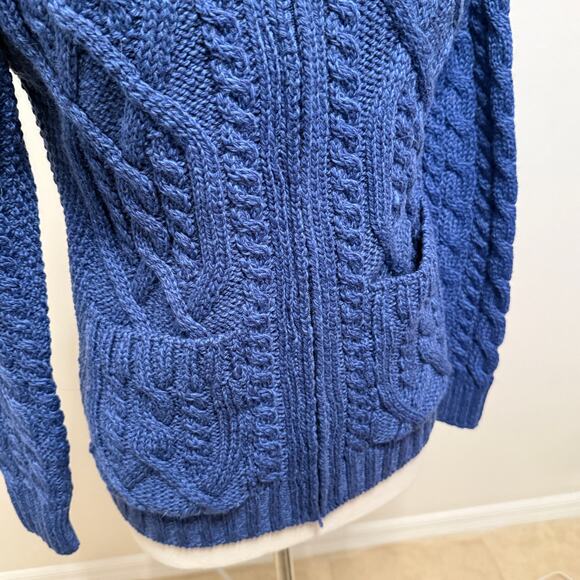 Aran Crafts Cardigan Sz Sm Merino Wool Full Zip Cable Double Collar Knit Cozy - Picture 4 of 11